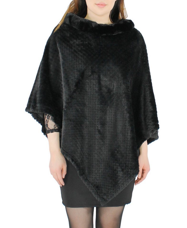 dy_mode Poncho Eleganter Damen Poncho in Kunstfell-Optik Cape Umhang Überwurf in Unifarbe von dy_mode