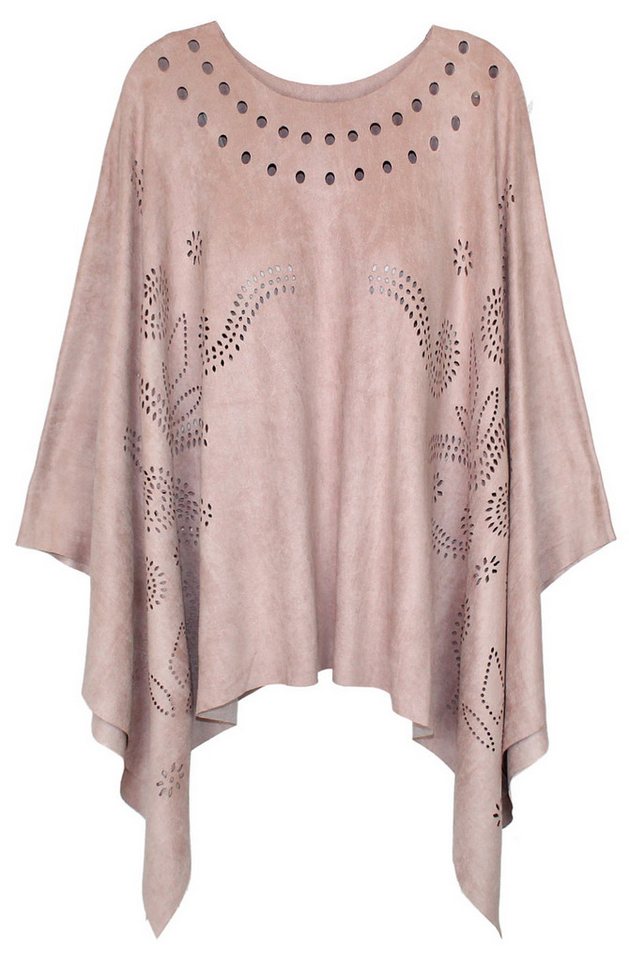 dy_mode Poncho Poncho Damen in Kunstleder Kunstwildleder-Optik Umhang Überwurf Cape Mit Lasercut Blumen Muster von dy_mode