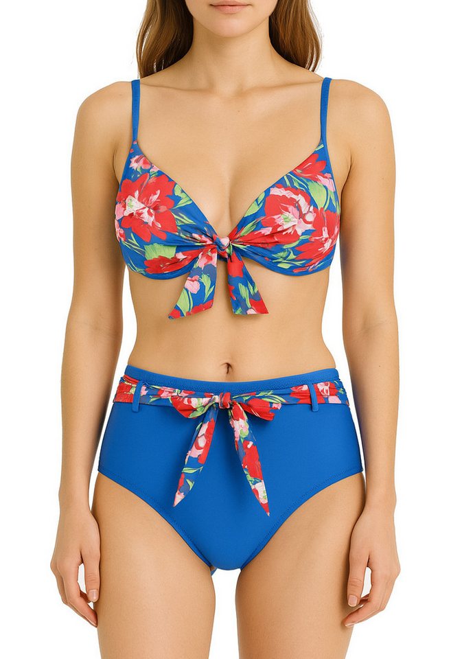 dy_mode Push-Up-Bikini Damen Bikini mit Push-Up Bügel-Cups & High Waist Slip mit Blumendruck Florales Design von dy_mode