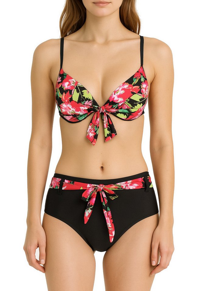 dy_mode Push-Up-Bikini Damen Bikini mit Push-Up Bügel-Cups & High Waist Slip mit Blumendruck Florales Design von dy_mode