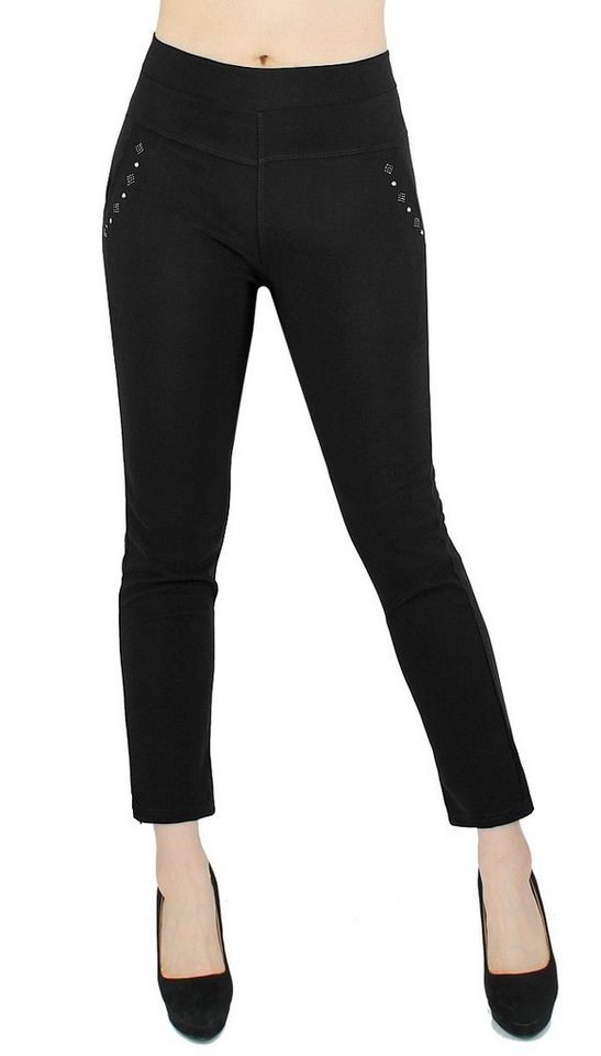 dy_mode Röhrenhose Bequeme Röhren Hose Damen Knöchellang Stretch-Hose Treggings in Unifarbe, mit elastischem Bund, mit Glitzer Details von dy_mode