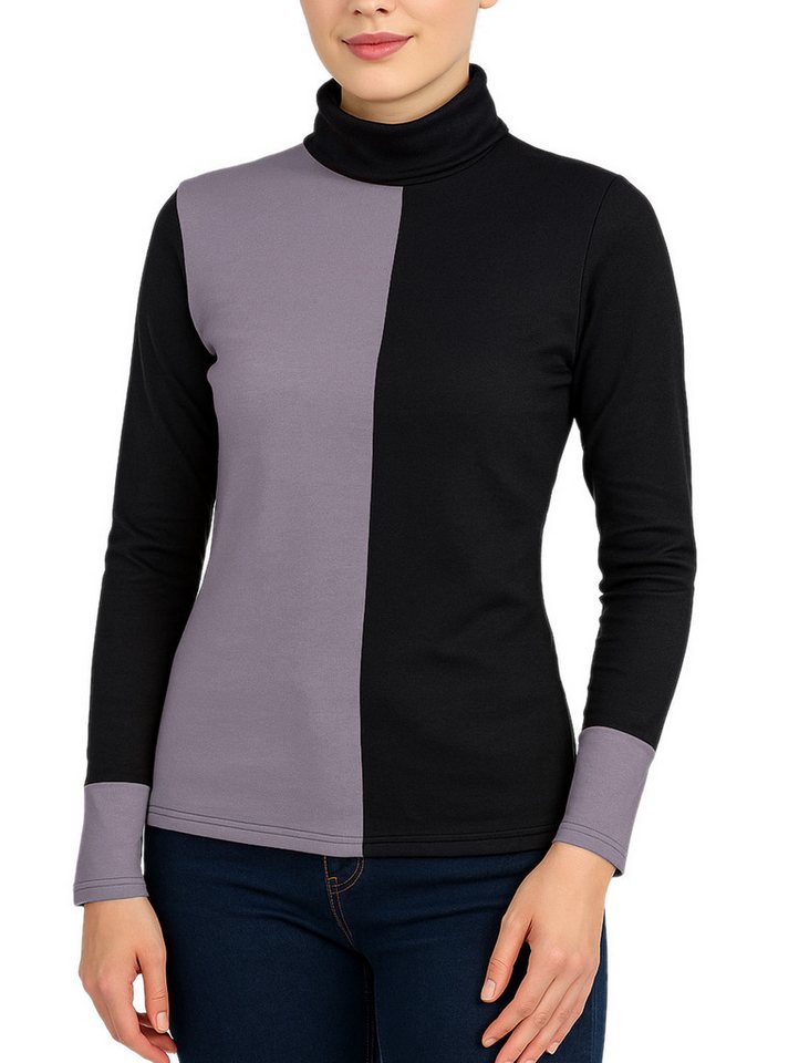 dy_mode Rollkragenshirt Damen Thermo Langarmshirt mit Rollkragen Thermoshirt Herbst Winter Angeraute Innenseite von dy_mode