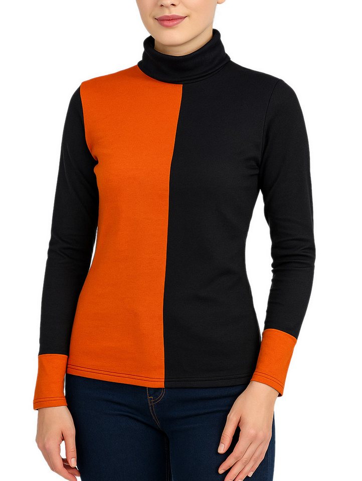 dy_mode Rollkragenshirt Damen Thermo Langarmshirt mit Rollkragen Thermoshirt Herbst Winter Angeraute Innenseite von dy_mode