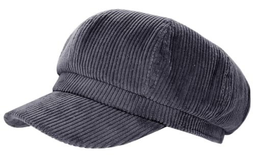 dy_mode Schirmmütze Damen Cord Kappe Ballonmütze Barett Cap - BM110 (DE/NL/SE/PL, Alphanumerisch, Einheitsgröße, BM111-Dunkelgrau) von dy_mode