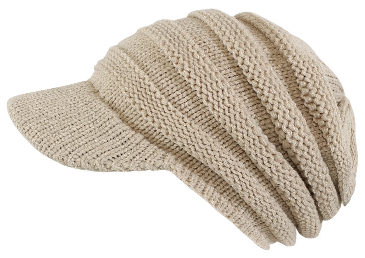 dy_mode Schirmmütze Damen Strickmütze Herren Schirmmütze Gestrickt Winter Mütze mit Schirm fester Schirm von dy_mode