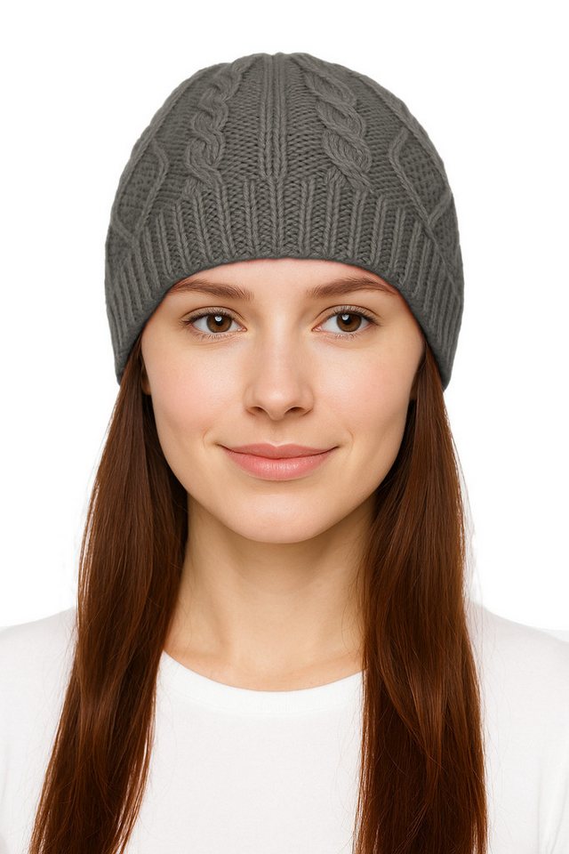 dy_mode Strickmütze Damen Beanie mit Zopfmuster – unifarbene Strickmütze ohne Futter in Unifarbe von dy_mode