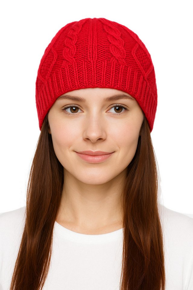 dy_mode Strickmütze Damen Beanie mit Zopfmuster – unifarbene Strickmütze ohne Futter in Unifarbe von dy_mode