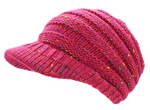 dy_mode Strickmütze Damen Schirmmütze Winter Mütze Einfarbig Bunt - A082 (A315-HotPink) von dy_mode