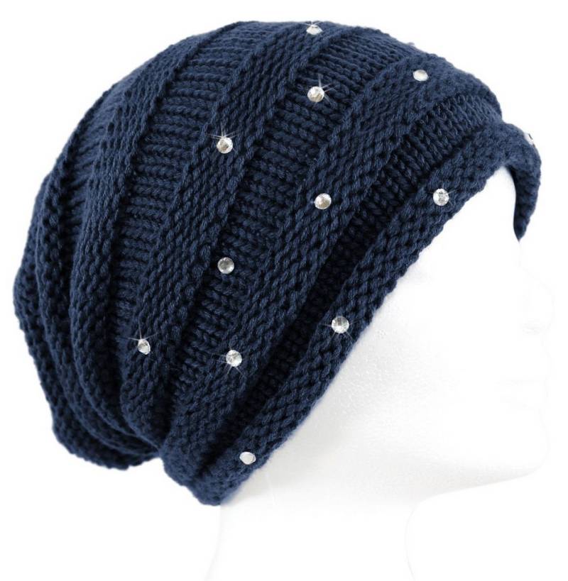 dy_mode Strickmütze Damen Strickbeanie mit Strass – glitzernde Wintermütze ohne Futter mit Glitzer / Strass von dy_mode