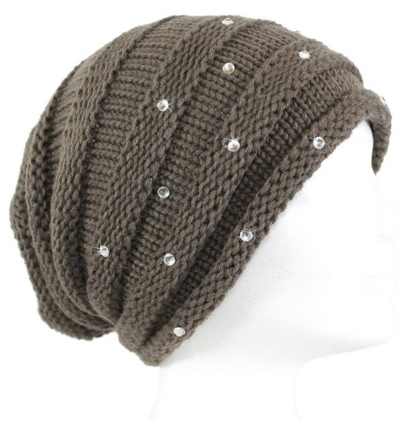 dy_mode Strickmütze Damen Strickbeanie mit Strass – glitzernde Wintermütze ohne Futter mit Glitzer / Strass von dy_mode
