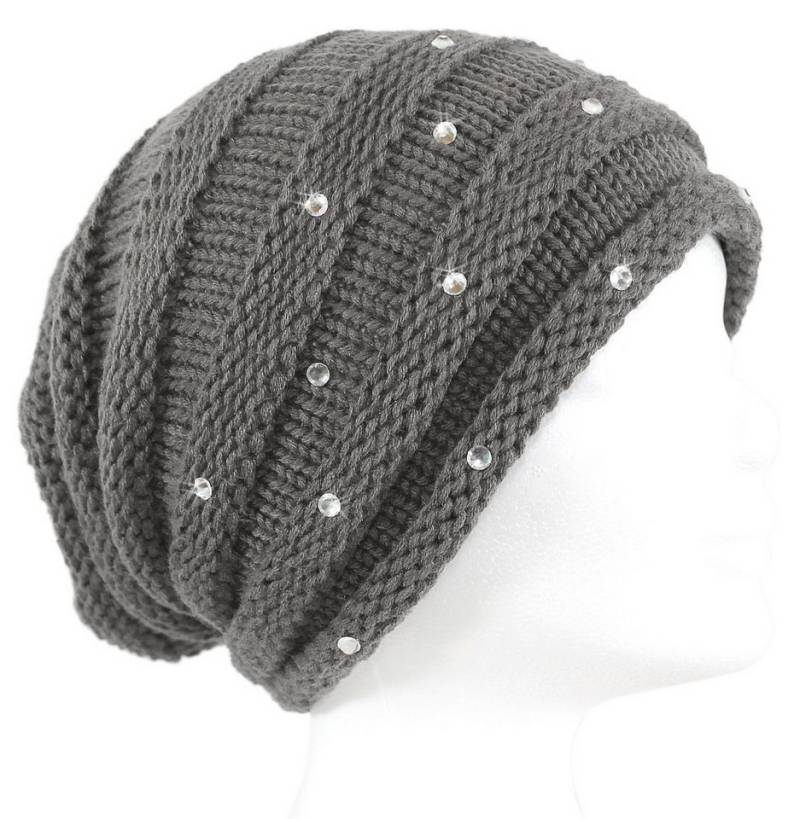 dy_mode Strickmütze Damen Strickbeanie mit Strass – glitzernde Wintermütze ohne Futter mit Glitzer / Strass von dy_mode