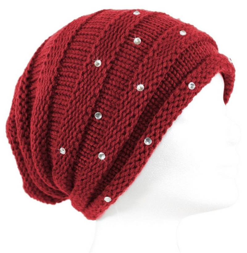 dy_mode Strickmütze Damen Strickbeanie mit Strass – glitzernde Wintermütze ohne Futter mit Glitzer / Strass von dy_mode