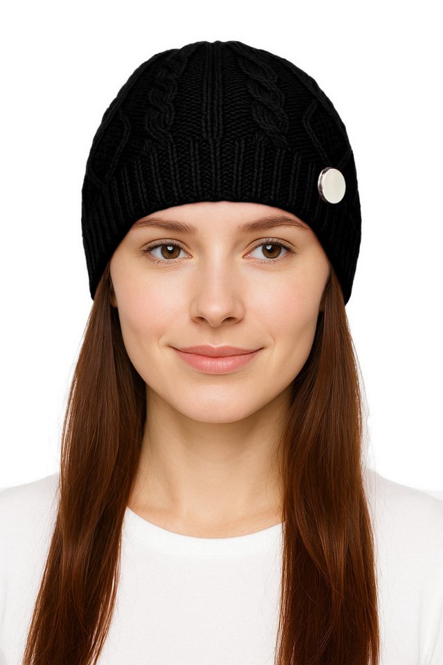 dy_mode Strickmütze Damen Strickbeanie mit Zopfmuster & Deko-Knopf leicht Wintermütze in Unifarbe, mit Zierknopf dy_mode Strickmütze Damen Strickbeanie mit Zopfmuster & Deko-Knopf leicht Wintermütze in Unifarbe, mit Zierknopf von dy_mode