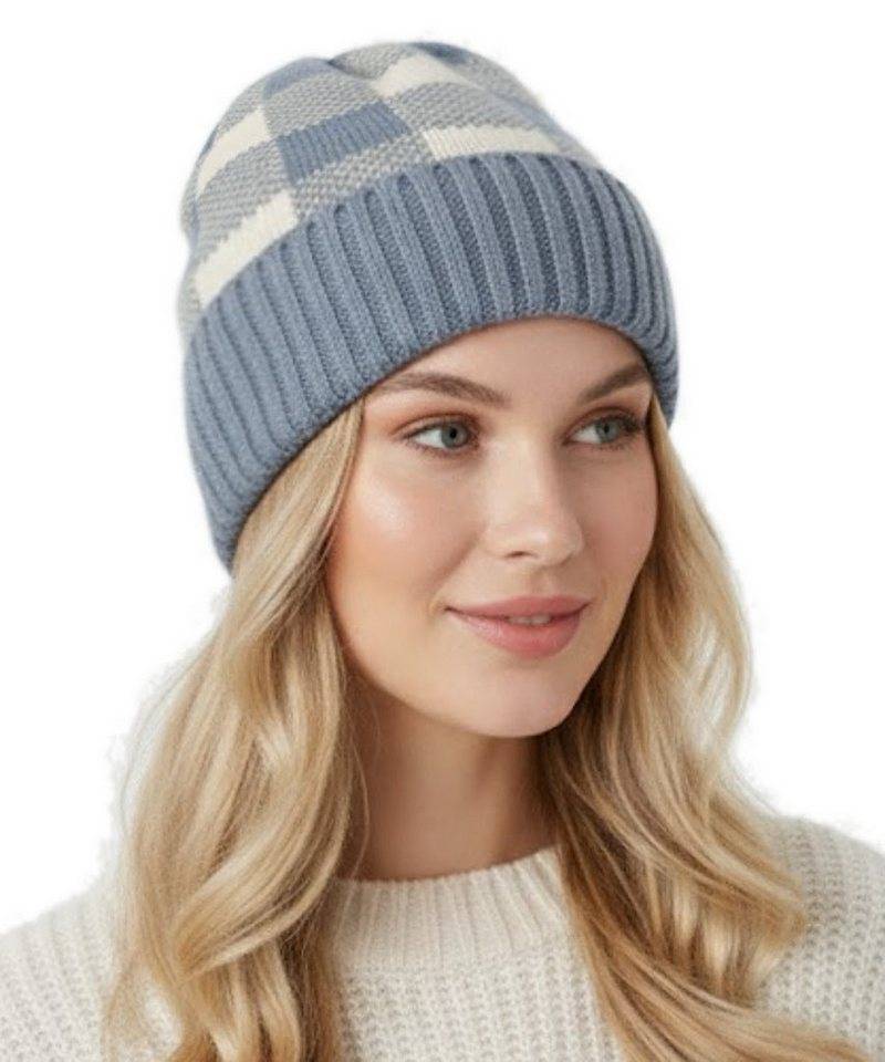 dy_mode Strickmütze Unisex Strick-Beanie Karo Muster Herren Strickmütze Damen mit breitem Umschlag, Bunt dy_mode Strickmütze Unisex Strick-Beanie Karo Muster Herren Strickmütze Damen mit breitem Umschlag, Bunt von dy_mode