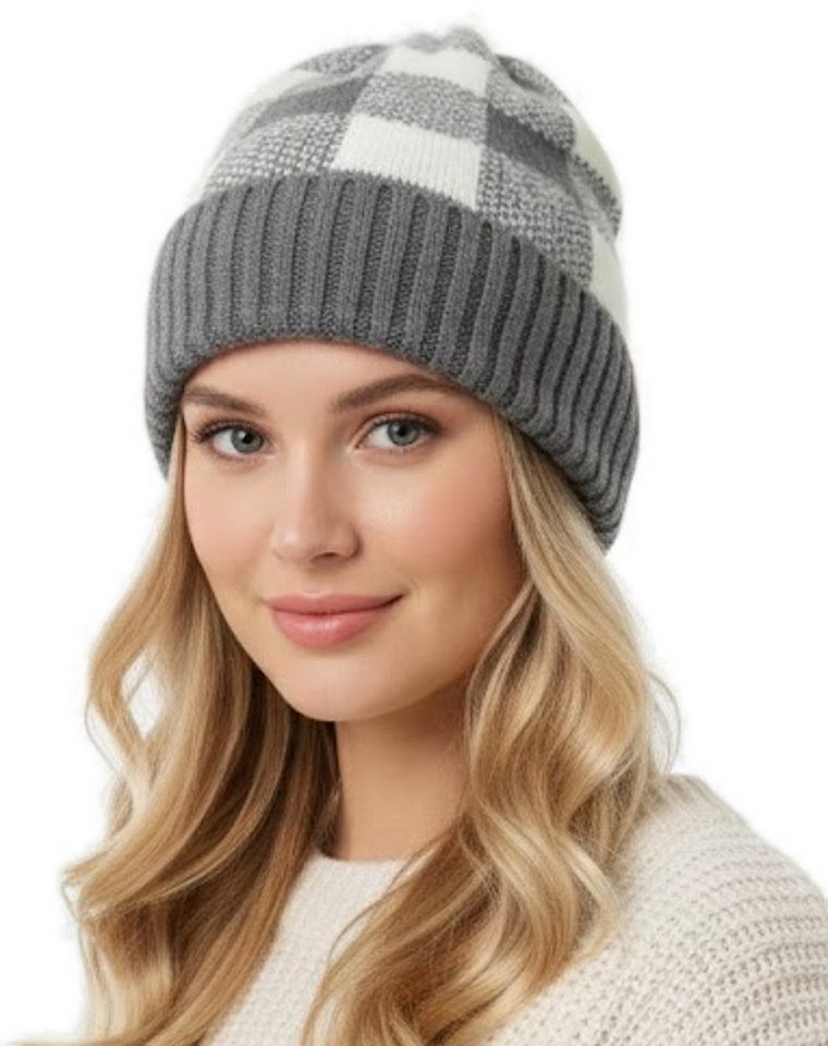 dy_mode Strickmütze Unisex Strick-Beanie Karo Muster Herren Strickmütze Damen mit breitem Umschlag, Bunt dy_mode Strickmütze Unisex Strick-Beanie Karo Muster Herren Strickmütze Damen mit breitem Umschlag, Bunt von dy_mode