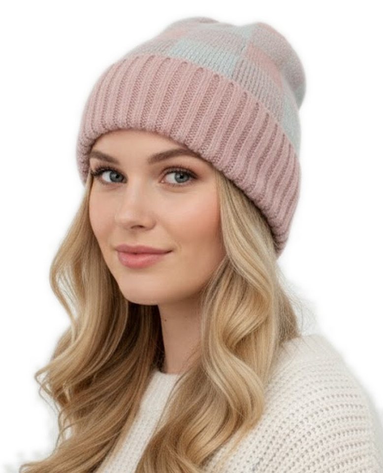 dy_mode Strickmütze Unisex Strick-Beanie Karo Muster Herren Strickmütze Damen mit breitem Umschlag, Bunt dy_mode Strickmütze Unisex Strick-Beanie Karo Muster Herren Strickmütze Damen mit breitem Umschlag, Bunt von dy_mode