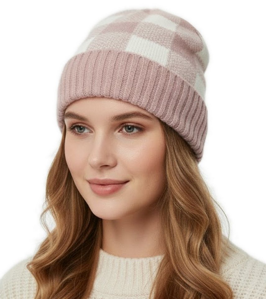 dy_mode Strickmütze Unisex Strick-Beanie Karo Muster Herren Strickmütze Damen mit breitem Umschlag, Bunt dy_mode Strickmütze Unisex Strick-Beanie Karo Muster Herren Strickmütze Damen mit breitem Umschlag, Bunt von dy_mode