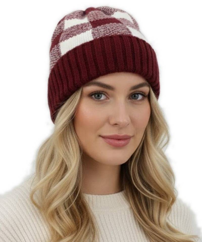 dy_mode Strickmütze Unisex Strick-Beanie Karo Muster Herren Strickmütze Damen mit breitem Umschlag, Bunt dy_mode Strickmütze Unisex Strick-Beanie Karo Muster Herren Strickmütze Damen mit breitem Umschlag, Bunt von dy_mode