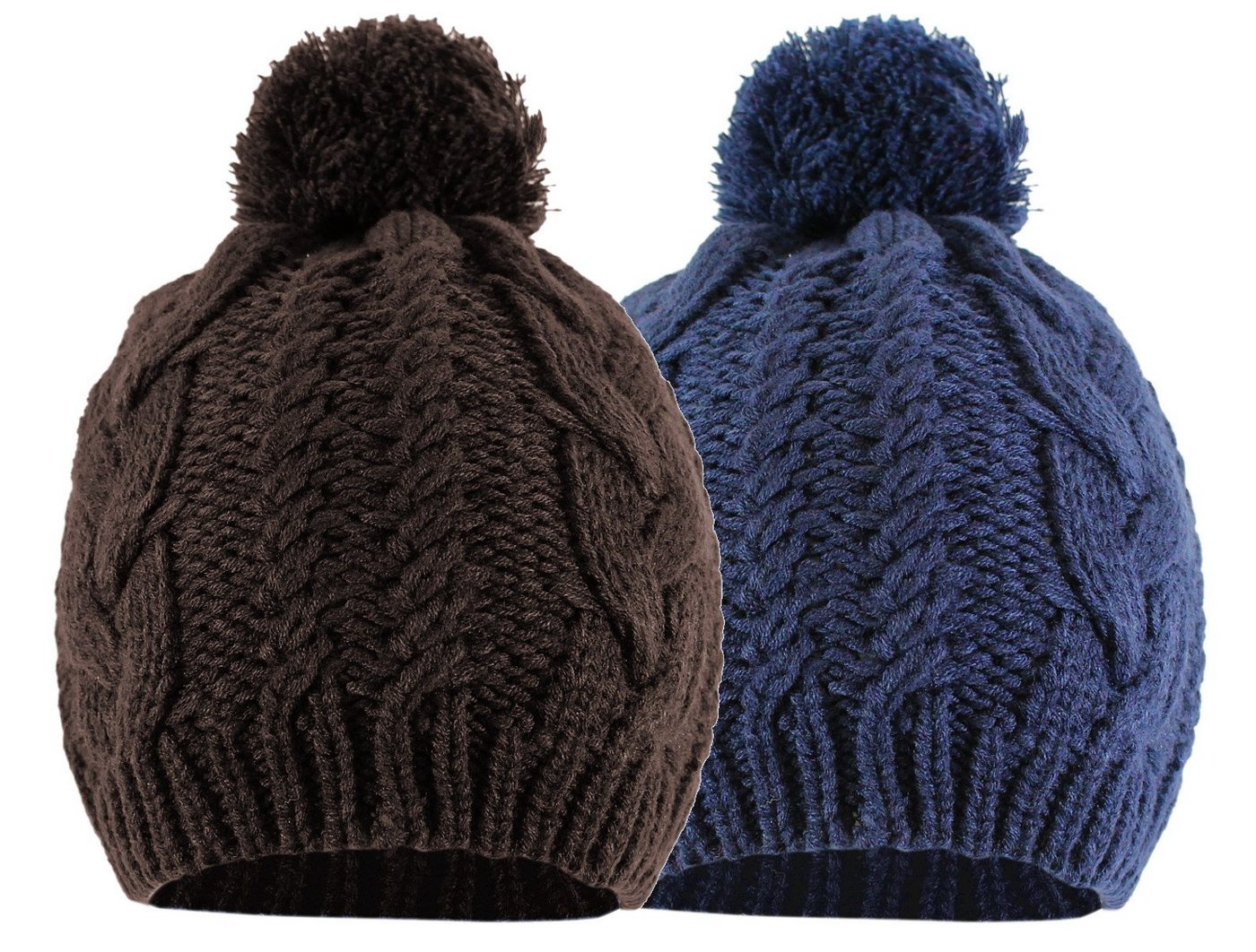 dy_mode Strickmütze Unisex Strickmütze mit Bommel im 2er Set Bommel Mütze Zopfmuster (2er Set - 2 Farben) von dy_mode
