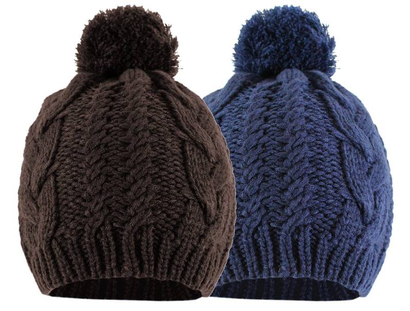 dy_mode Strickmütze Unisex Strickmütze mit Bommel im 2er Set Bommel Mütze Zopfmuster (2er Set - 2 Farben) von dy_mode