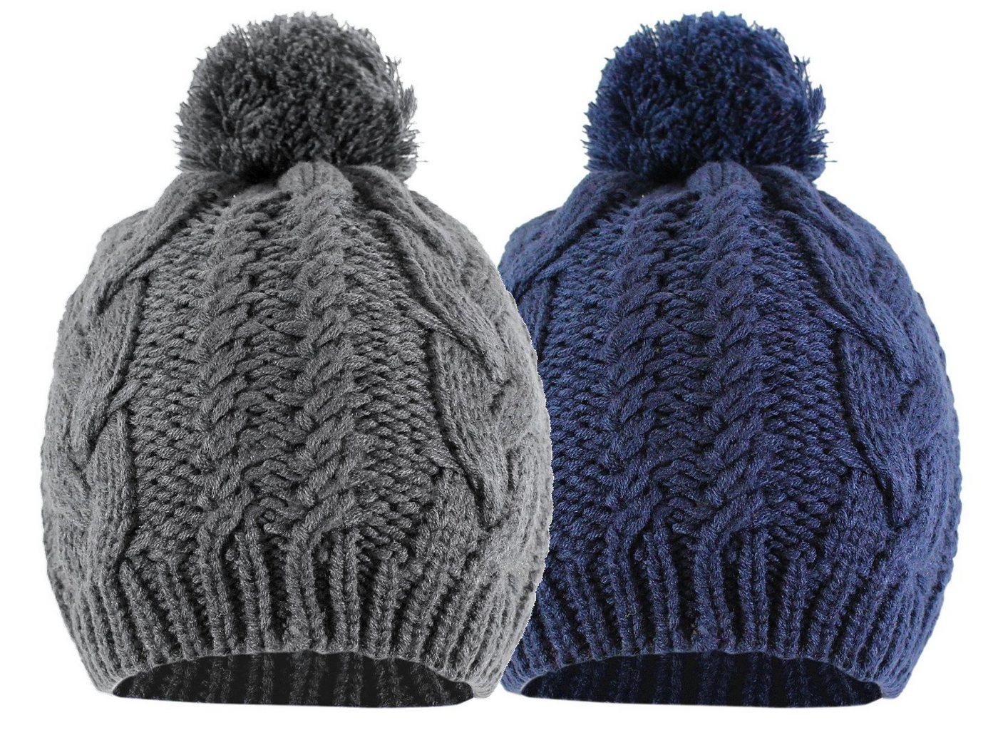 dy_mode Strickmütze Unisex Strickmütze mit Bommel im 2er Set Bommel Mütze Zopfmuster (2er Set - 2 Farben) von dy_mode