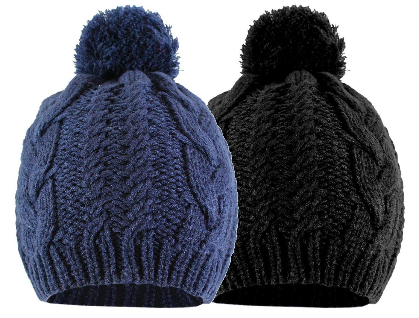 dy_mode Strickmütze Unisex Strickmütze mit Bommel im 2er Set Bommel Mütze Zopfmuster (2er Set - 2 Farben) von dy_mode