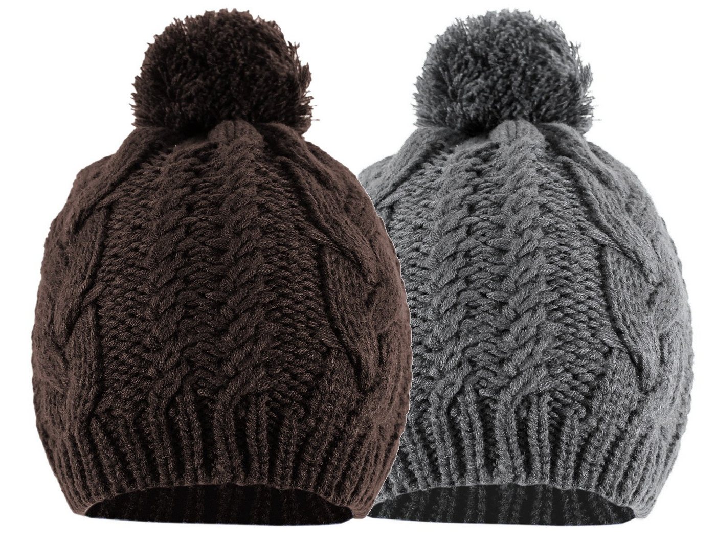 dy_mode Strickmütze Unisex Strickmütze mit Bommel im 2er Set Bommel Mütze Zopfmuster (2er Set - 2 Farben) von dy_mode