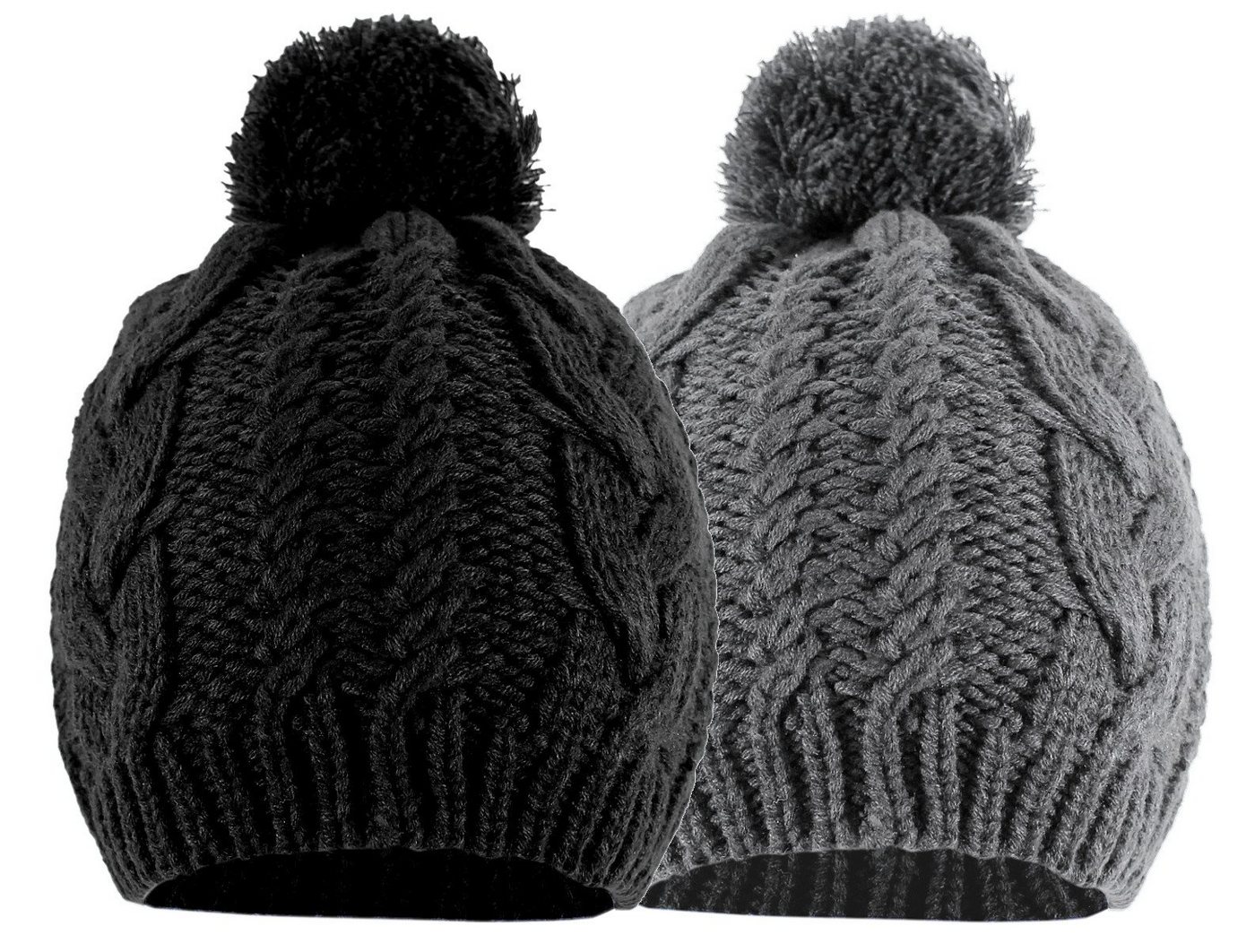 dy_mode Strickmütze Unisex Strickmütze mit Bommel im 2er Set Bommel Mütze Zopfmuster (2er Set - 2 Farben) von dy_mode
