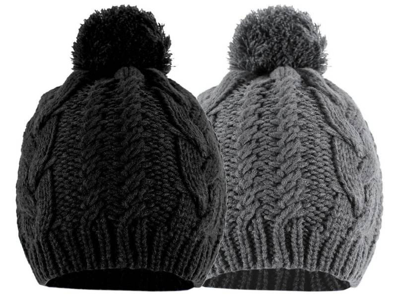 dy_mode Strickmütze Unisex Strickmütze mit Bommel im 2er Set Bommel Mütze Zopfmuster (2er Set - 2 Farben) von dy_mode
