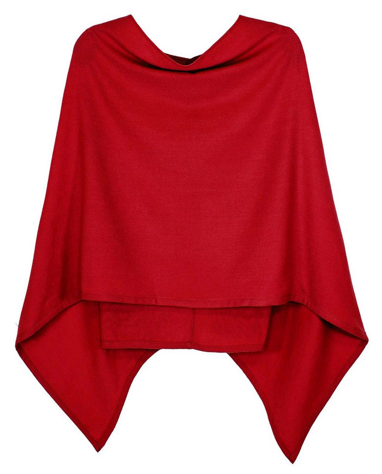 dy_mode Strickponcho Damen Poncho in Unifarben Weiches Strickponcho Cape Herbst Umhang in Unifarbe, Seitlich Lang Schnitt von dy_mode
