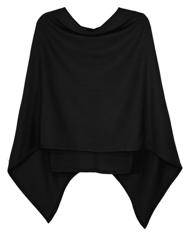dy_mode Strickponcho Damen Poncho in Unifarben Weiches Strickponcho Cape Herbst Umhang in Unifarbe, Seitlich Lang Schnitt von dy_mode
