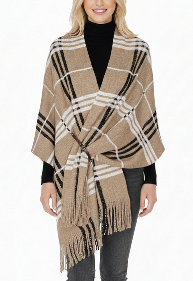 dy_mode Strickponcho Damen Strickponcho mit Fransen Poncho XXL Schal / Stola / Umhang mit Fransen, 3-in-1 Styling von dy_mode