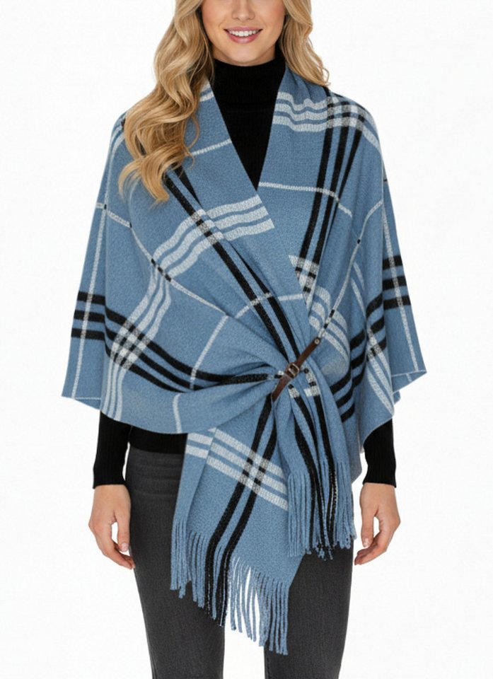 dy_mode Strickponcho Damen Strickponcho mit Fransen Poncho XXL Schal / Stola / Umhang mit Fransen, 3-in-1 Styling von dy_mode