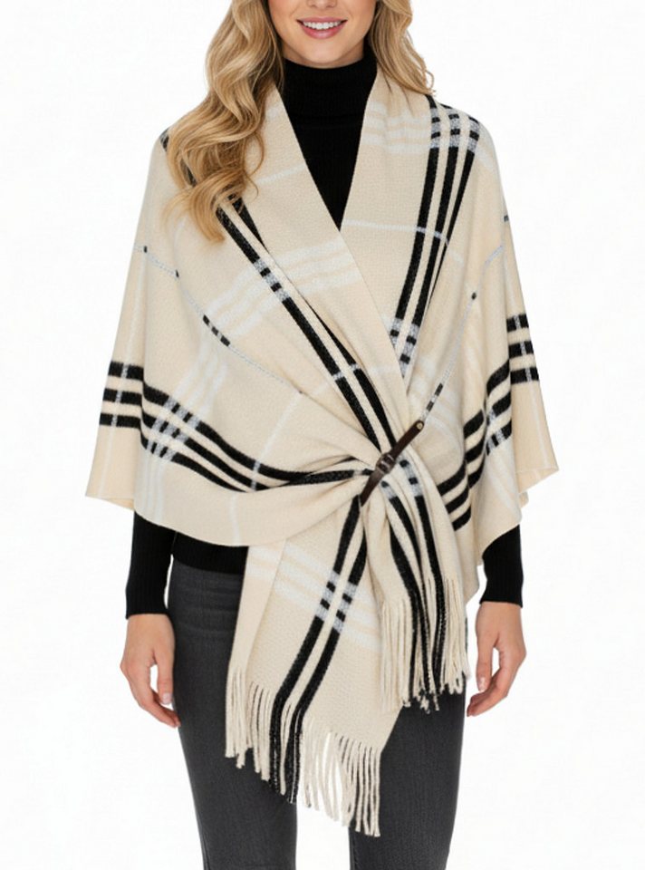 dy_mode Strickponcho Damen Strickponcho mit Fransen Poncho XXL Schal / Stola / Umhang mit Fransen, 3-in-1 Styling von dy_mode