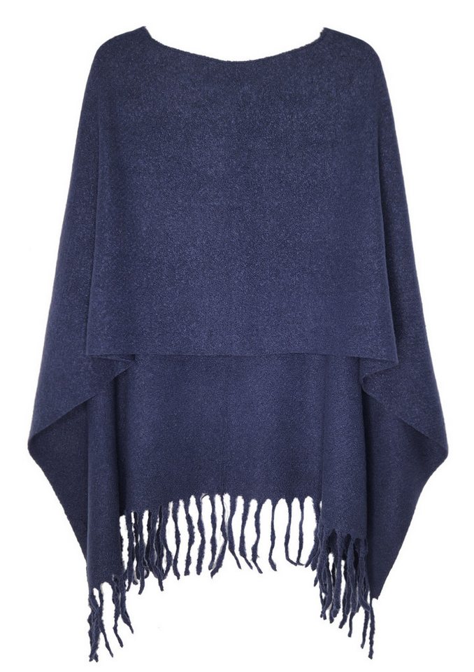 dy_mode Strickponcho Kuscheliger Damen Strickponcho mit Fransen – Unifarbener Überwurf/Cape Unifarbe, mit Fransen von dy_mode