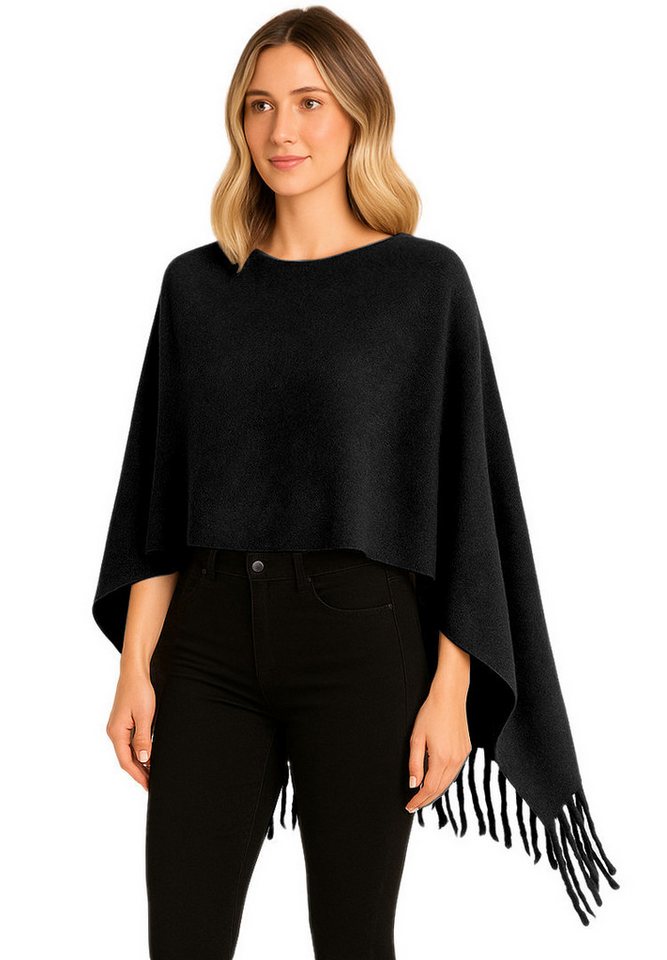 dy_mode Strickponcho Kuscheliger Damen Strickponcho mit Fransen – Unifarbener Überwurf/Cape Unifarbe, mit Fransen dy_mode Strickponcho Kuscheliger Damen Strickponcho mit Fransen – Unifarbener Überwurf/Cape Unifarbe, mit Fransen von dy_mode