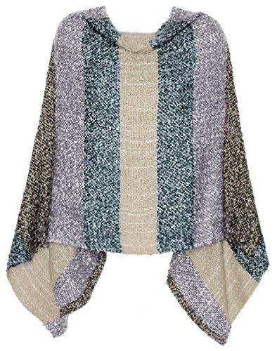 dy_mode Stylischer Poncho/Cape für Damen im eleganten Muster und Farb Kombination - Vorne kurz seitlich lang Schnitt - PJ021 (PJ021-Blau) von dy_mode