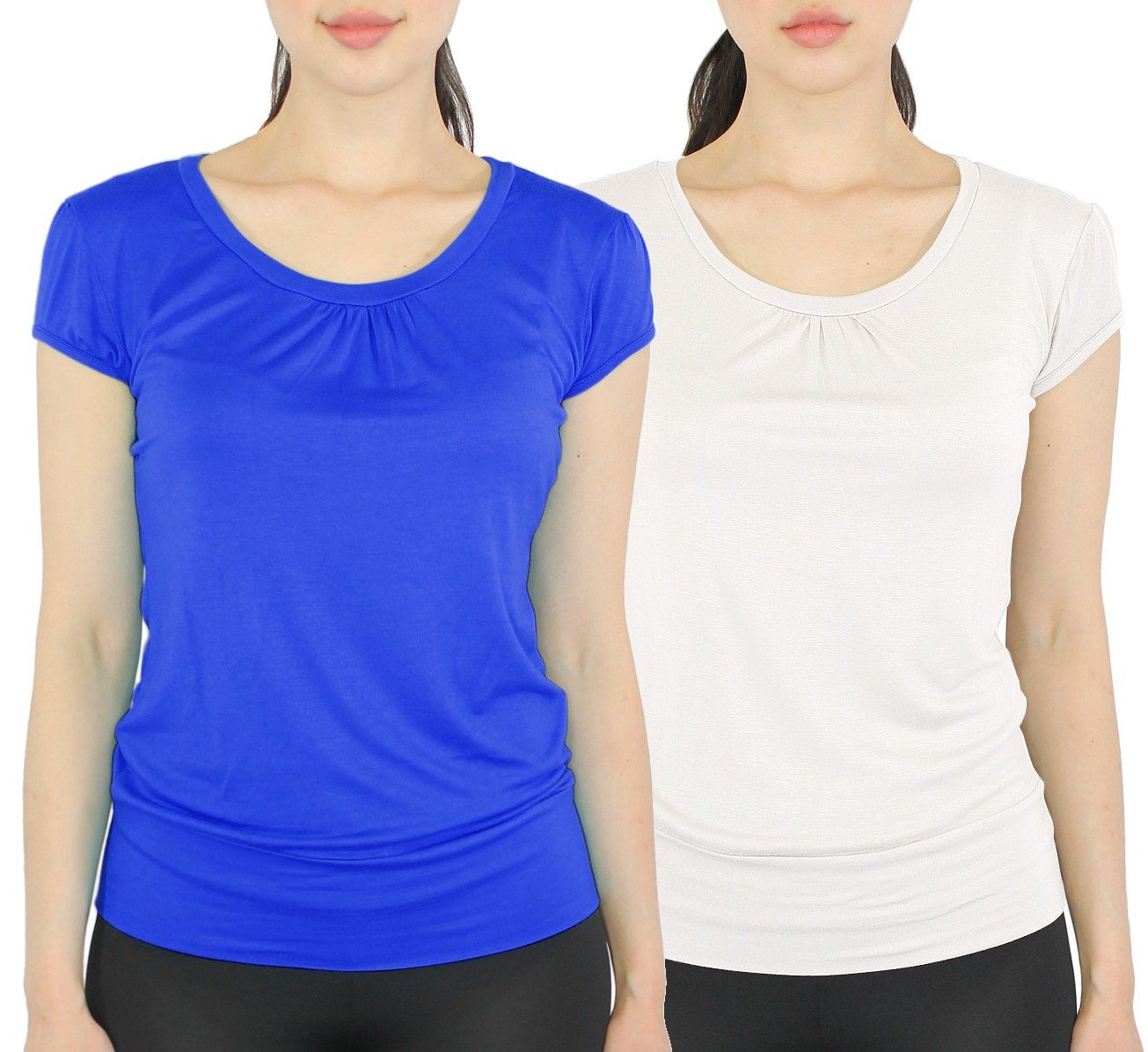 dy_mode T-Shirt Damen T-Shirt Rundhalsausschnitt Shirt Einfarbig in 2er-Pack (2er Pack, 2er-Pack) in Unifarbe von dy_mode