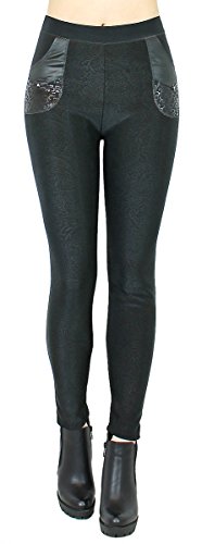 dy_mode Thermo Hose Damen Warme Winter Leggings mit Innenfutter und Vordertaschen - M/L/XL- WL059-64 (WL060-Paisley, 38/M) von dy_mode