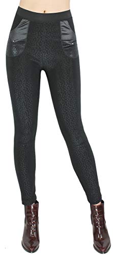 dy_mode Thermo Hose Damen Winter Leggings mit Innenfutter - WL059-64 (WL105-Leo, 38/M) von dy_mode