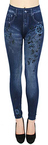 dy_mode Thermo Leggings Damen/Thermo Jeggings mit Innenfutter Teddyfleece Damen Thermo Leggins - Gr. 36-42 - WL046 (36/38 - S/M, WL092-ButterflyRoses) von dy_mode