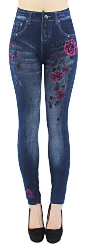 dy_mode Thermo Leggings Damen Jeggings gefüttert Jeansoptik - WL046 (36/38 - S/M, WL079-Roses) von dy_mode