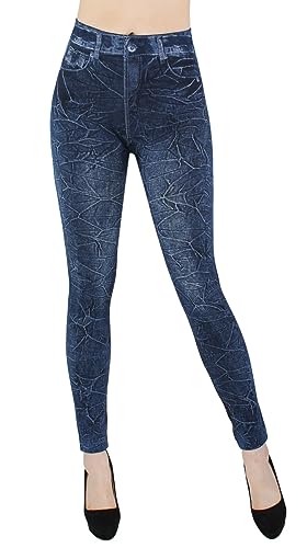 dy_mode Thermo Leggings Damen Jeggings gefüttert Jeansoptik - WL046 (36/38 - S/M, WL099-Tiefblau) von dy_mode