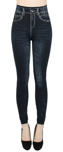 dy_mode Thermo Leggings Damen Jeggings gefüttert Jeansoptik - WL046 (L/XL, WL121-Black) von dy_mode