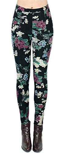 dy_mode Thermo Leggings Damen Thermohosen mit Innenfleece - WL025 (36/S, WL012-PaintedFlowers) von dy_mode