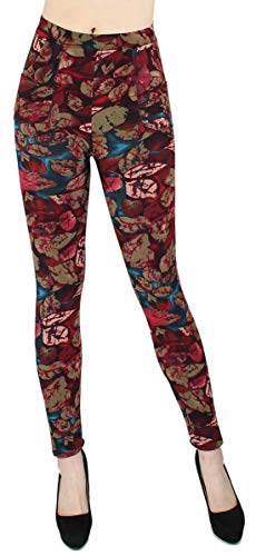 dy_mode Thermo Leggings Damen Thermohosen mit Innenfleece - WL025 (36/S, WL140-FallingLeaves) von dy_mode