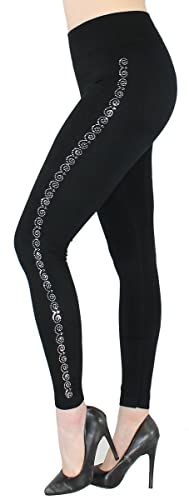 dy_mode Thermo Leggings Damen Winterleggings Gefütterte Hose Schwarz Mit Glitzer - WL632 (WL633-KleineKreiselchen, SM) von dy_mode