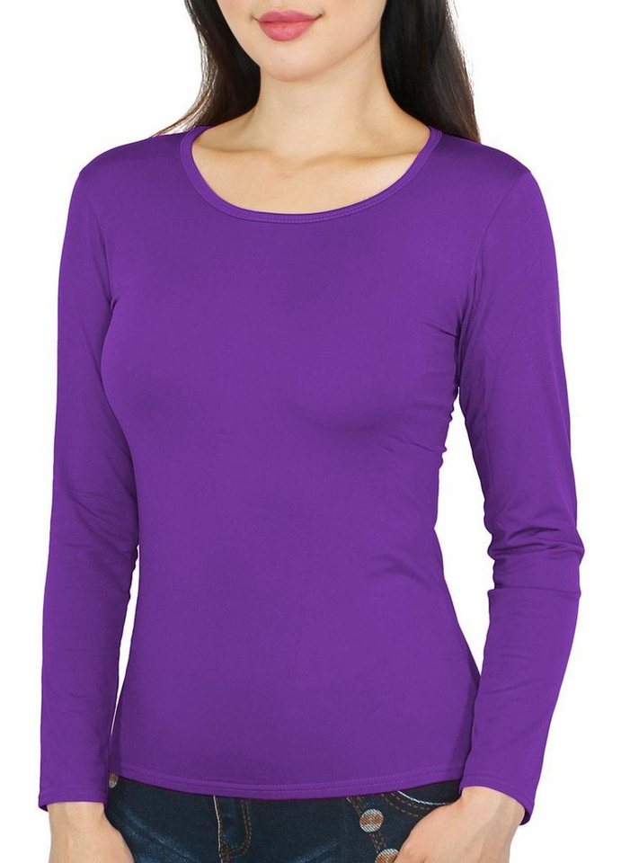 dy_mode Thermohemd Damen Thermo Langarmshirt Frauen Thermo Shirt Innenfutter Rundhals Gefüttert von dy_mode