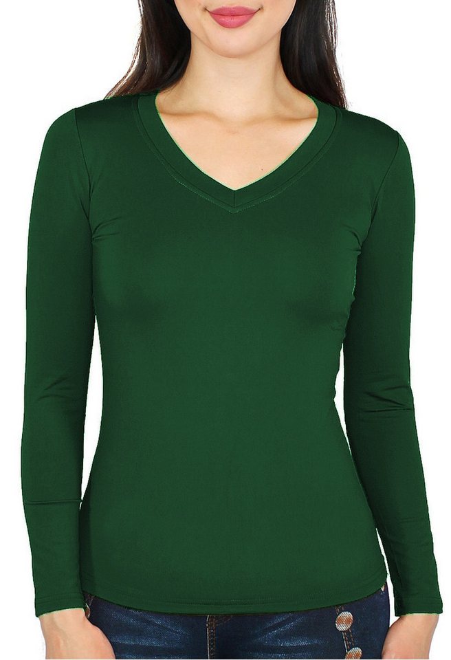 dy_mode Thermohemd Thermo Langarmshirt Damen Thermoshirt Innenfutter V-Ausschnitt Angeraute Innenseite von dy_mode