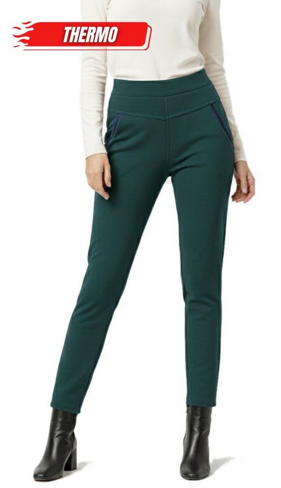 dy_mode Thermohose Damen Thermo-Hose Warm gefütterte Winterhose Stretchhose in Unifarbe, Middel Waist, mit Innenfutter, mit elastischem Bund von dy_mode